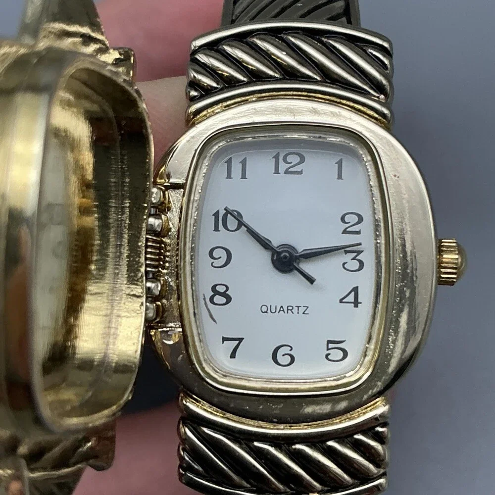 Poinsetta Hidden Dial Poinsetta Watch Women 30mm Gold Tone Open Cuff New Battery